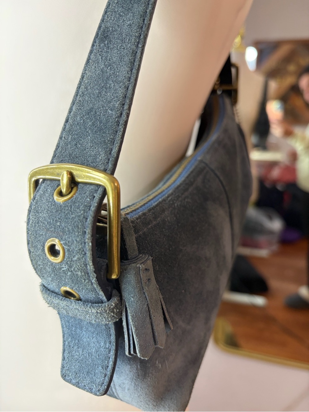 Y2K Demi AuthenticCoach Blue Navy Greyish Suede Shoulder Bag Hamptons - Picture 9 of 16